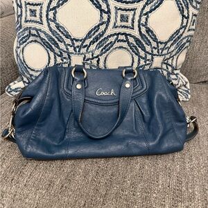 Coach Deep Blue Leather Satchel with Silver Hardware